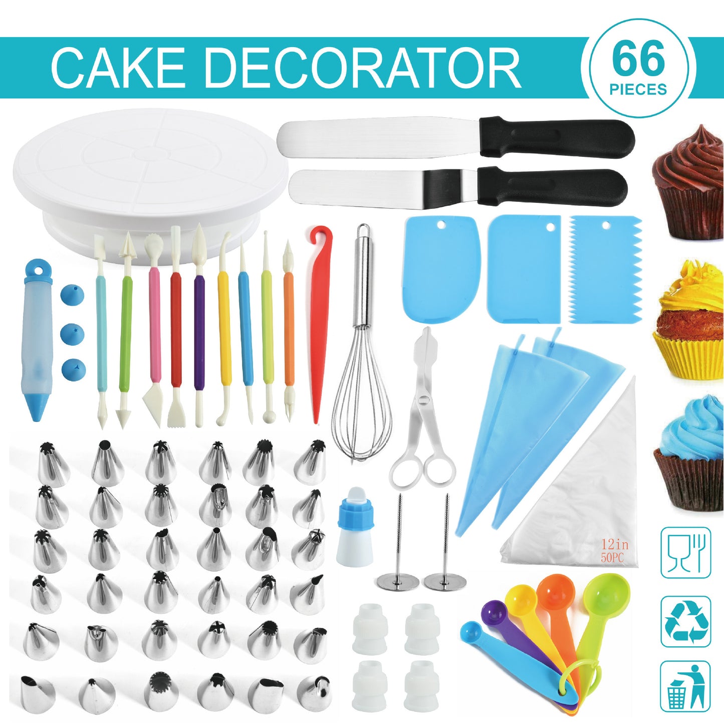 Stainless Steel Mounted Flower Mouth Set 66-piece Cream Cake Decoration Baking Tool