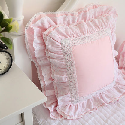 Top Luxury Khaki European Embroidery Cushion Cover Big Ruffle Lace Wrinkle Pillow Cover Cake Layers Princess Bedding Pillowcase