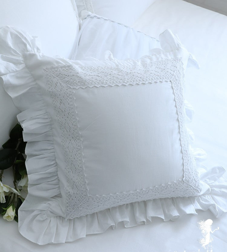 Top Luxury Khaki European Embroidery Cushion Cover Big Ruffle Lace Wrinkle Pillow Cover Cake Layers Princess Bedding Pillowcase