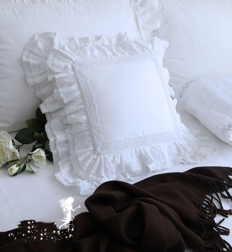 Top Luxury Khaki European Embroidery Cushion Cover Big Ruffle Lace Wrinkle Pillow Cover Cake Layers Princess Bedding Pillowcase