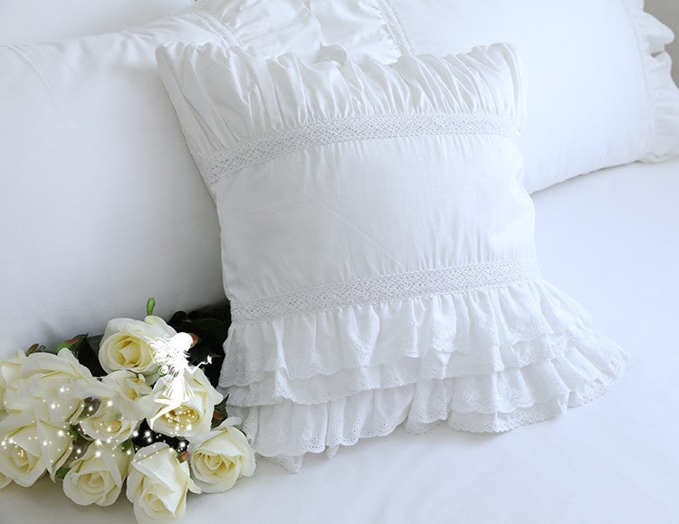 Top Luxury Khaki European Embroidery Cushion Cover Big Ruffle Lace Wrinkle Pillow Cover Cake Layers Princess Bedding Pillowcase