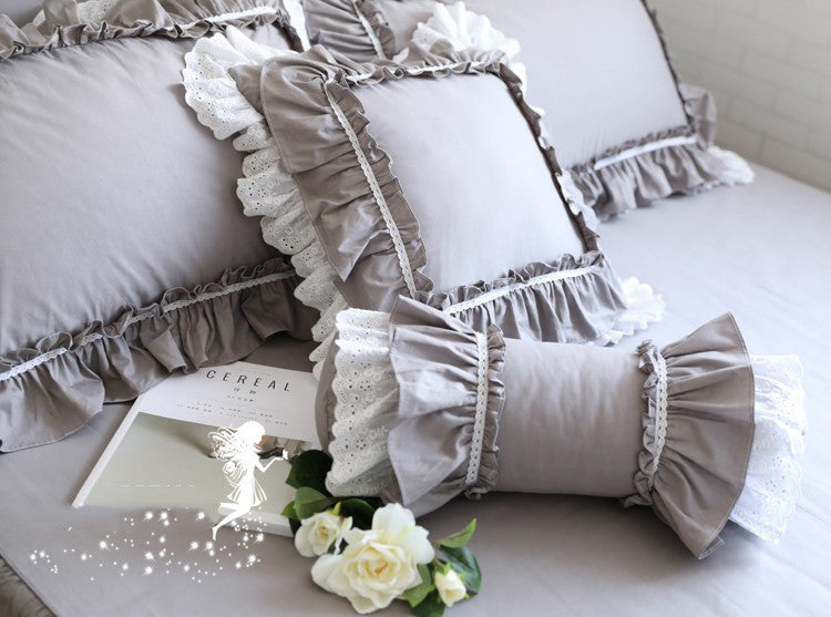 Top Luxury Khaki European Embroidery Cushion Cover Big Ruffle Lace Wrinkle Pillow Cover Cake Layers Princess Bedding Pillowcase