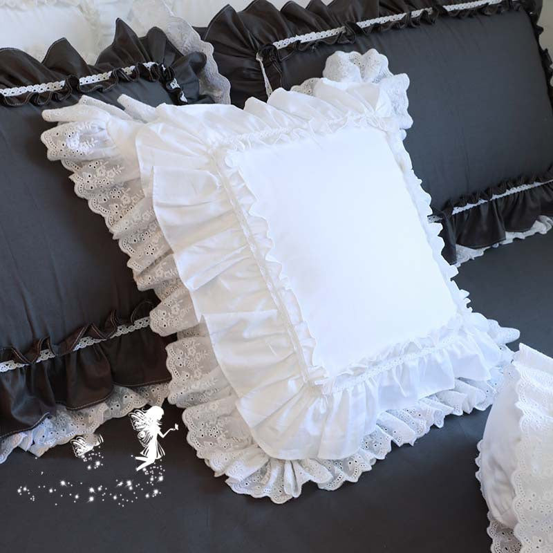 Top Luxury Khaki European Embroidery Cushion Cover Big Ruffle Lace Wrinkle Pillow Cover Cake Layers Princess Bedding Pillowcase