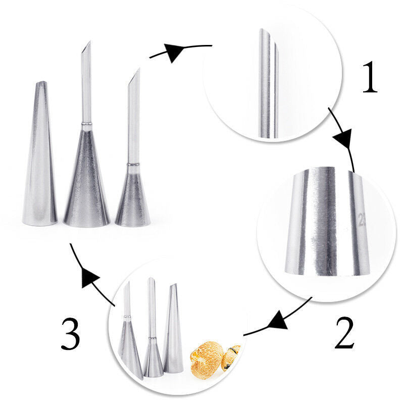 3Pcs 304 Stainless Steel Puff Decorating Mouth, Cream Puff Decorating Mouth, Decorating Mouth Tool