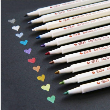 STA 10 Colors Metallic Marker Pen Set DIY Scrapbooking Crafts Card Making Brush  Round Head Art Pen For Drawing