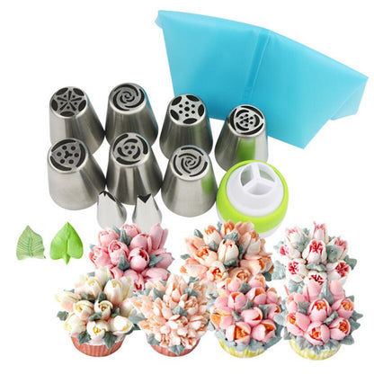 11pcs Russian Tulip Icing Piping Nozzles Tip Confectionery Flower Cream Nozzles Pastry Leaf Tips Cupcake Cake Decorating Tools