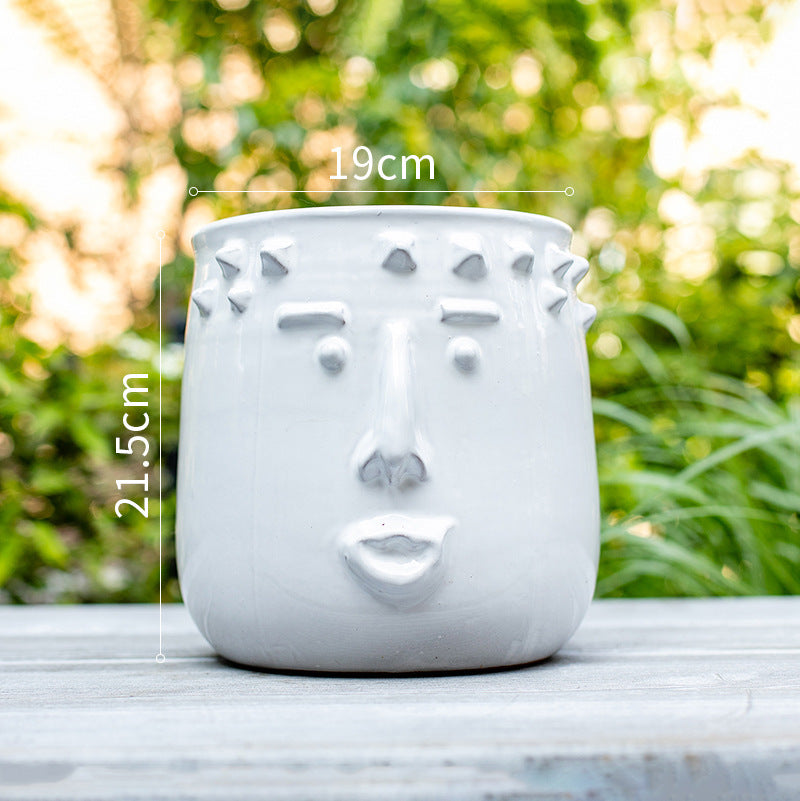 Handmade art face ceramic vase