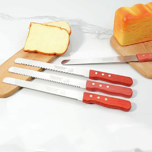 Red Wooden Handle Stainless-steel Bread Knife 10-inch Baking Cake Sliced Toast Tool Bread Saw Knife Coarse Texture Fine Teeth