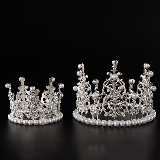 Alloy Round Pearl Crown Cake Decoration