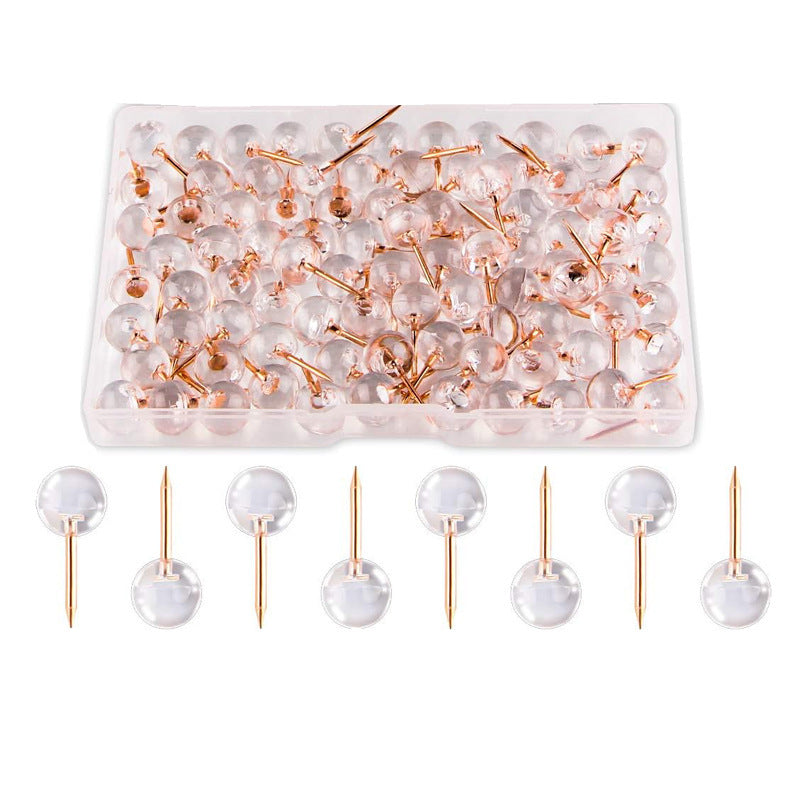 100 Pieces Transparent Pearl Nail Silver Rose Gold Ball Map Push Pin Thumb