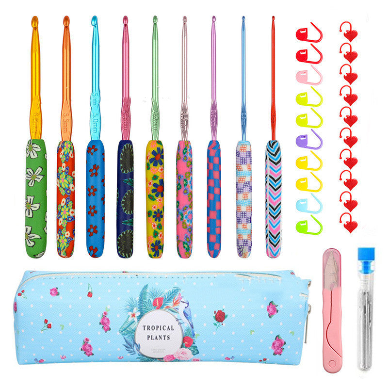 Soft Pottery Printed Crochet Set Colorful Crochet Knitting Tools