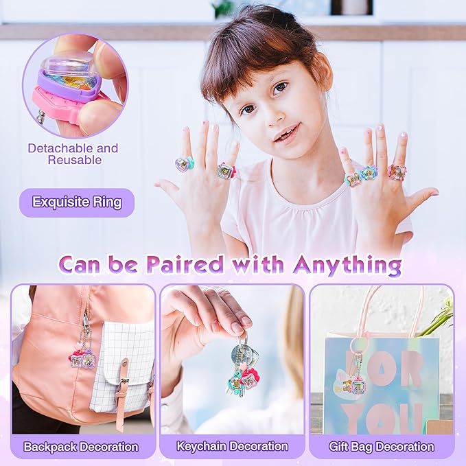 71 PCS DIY Jewel Rings Stickers Magical Kits For Little Girls, Handmade DIY Crafting Rings Bracelet Pendent Keychain, DIY Crafts For Kids, Birthday Gifts Toys For Age 3 4 5 6 Year Old