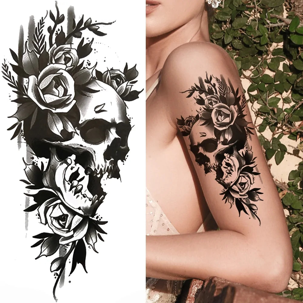 Black Forest Temporary Tattoo Sticker: Tiger, Wolf, Death Skull Designs