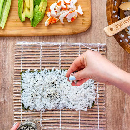 Bamboo Sushi Making Kit with 2 Sushi Rolling Mats, 5 Pairs of Reusable Bamboo Chopsticks, 1 Rice Paddle and 1 Spreader - Beginner Sushi Kit