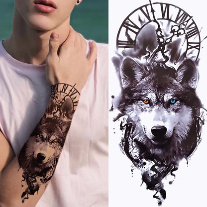 Black Forest Temporary Tattoo Sticker: Tiger, Wolf, Death Skull Designs