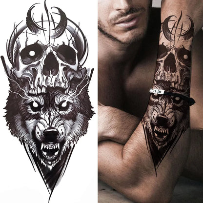 Black Forest Temporary Tattoo Sticker: Tiger, Wolf, Death Skull Designs