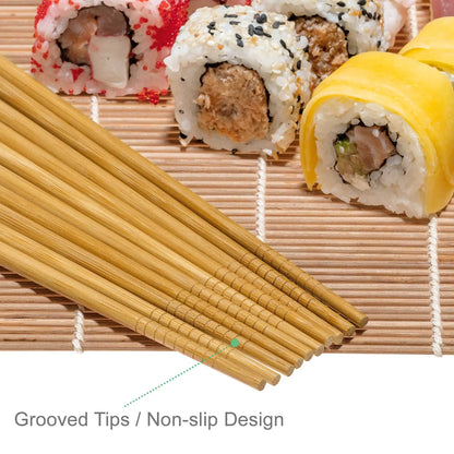 Bamboo Sushi Making Kit with 2 Sushi Rolling Mats, 5 Pairs of Reusable Bamboo Chopsticks, 1 Rice Paddle and 1 Spreader - Beginner Sushi Kit