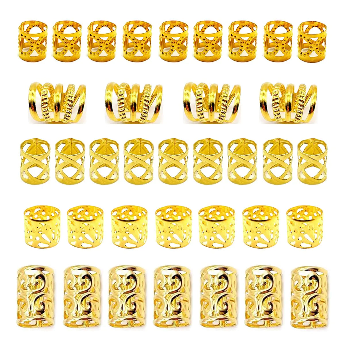 100 PCS Gold Hair Accessories Loc Hair Jewelry for Braids, Dreadlock Accessories for Women and Girls Adjustable braid Cuffs Braiding Hair Rings Decoration K-Gold