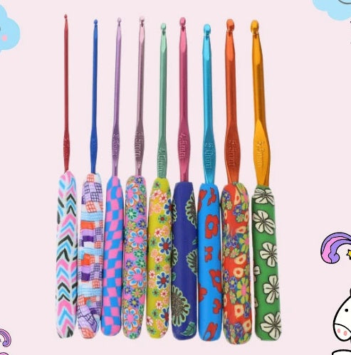 Soft Pottery Printed Crochet Set Colorful Crochet Knitting Tools