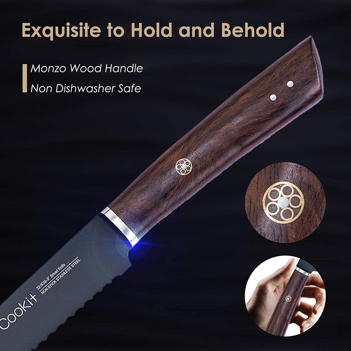 Bread Knife 9 Inch Serrated Non Stick Coating Stainless Steel With Upscale Monzo Wood Handle Bread Knife Birthday Bread Cake Knife With Gift Box