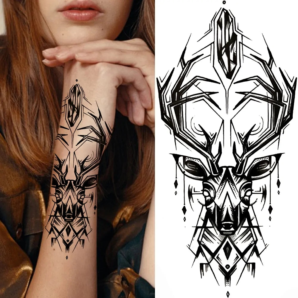 Black Forest Temporary Tattoo Sticker: Tiger, Wolf, Death Skull Designs