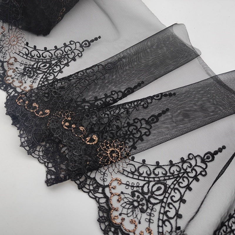 Black Mesh Embroidery Gold Thread Lace Clothing Fabric