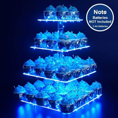 4-layer Thickened Square Acrylic Luminous Cake Stand Led Lights Wedding Holiday Display Stand Candy Stand Wedding Props