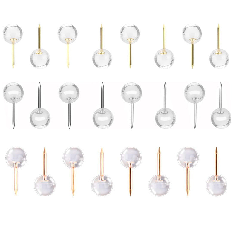 100 Pieces Transparent Pearl Nail Silver Rose Gold Ball Map Push Pin Thumb